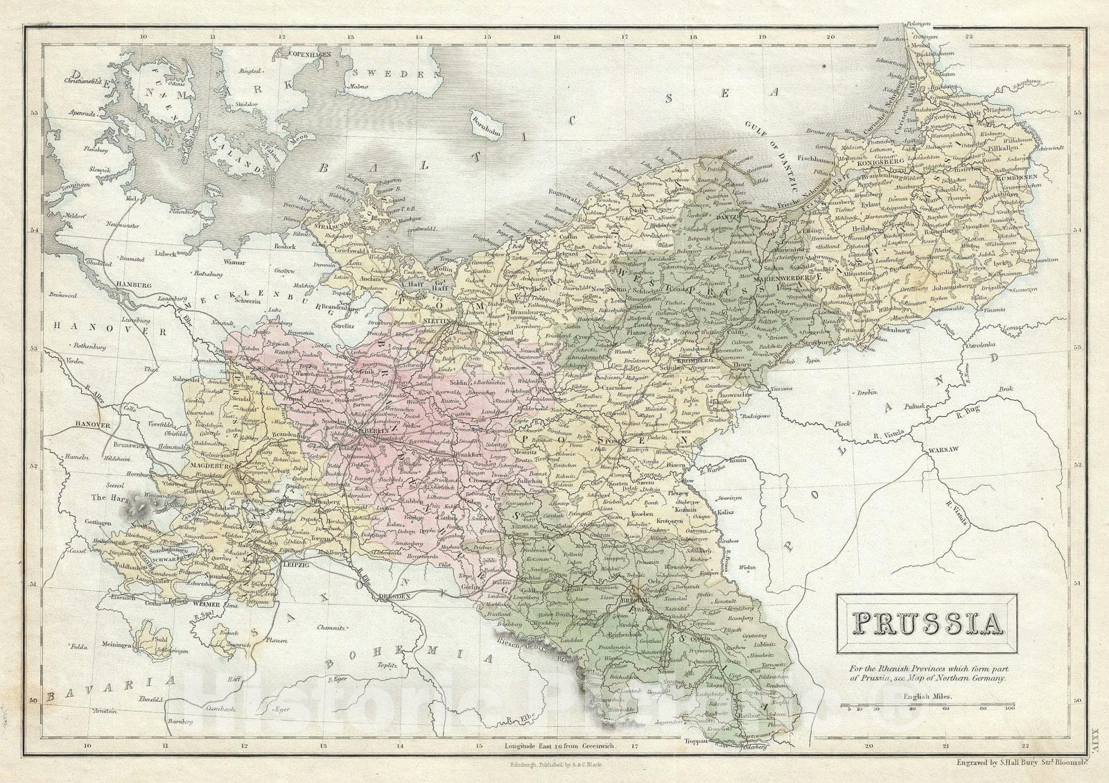Historic Map : Prussia, Black, 1851, Vintage Wall Art