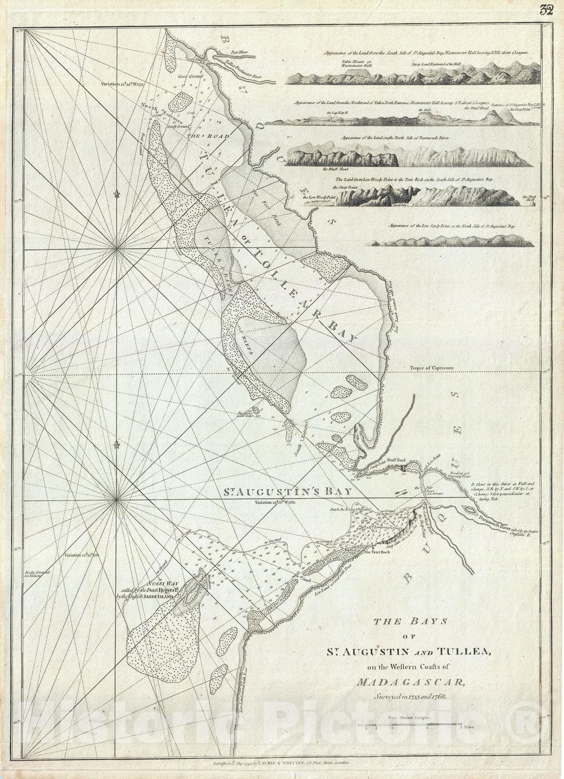 Historic Map : Nautical Chart The Bays of St. Augustin and Tullea, Madagascar, Laurie and Whittle, 1794, Vintage Wall Art