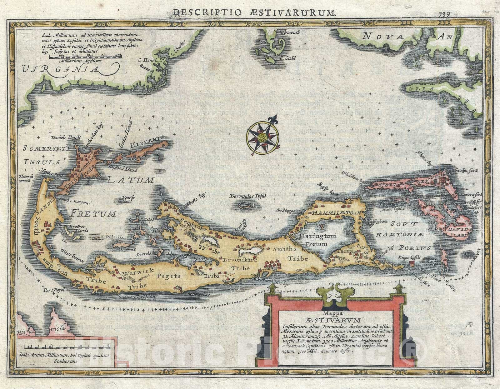 Historic Map : Bermuda, Cloppenburg and Mercator, 1630, Vintage Wall Art