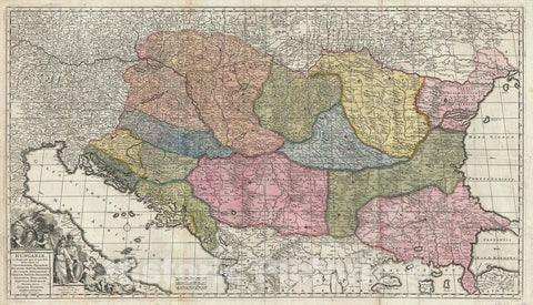 Historic Map : The Balkans "Hungary, Serbia, Croatia, Bosnia, Modlvoa, Romania, Bulgaria", De Wit, 1688, Vintage Wall Art