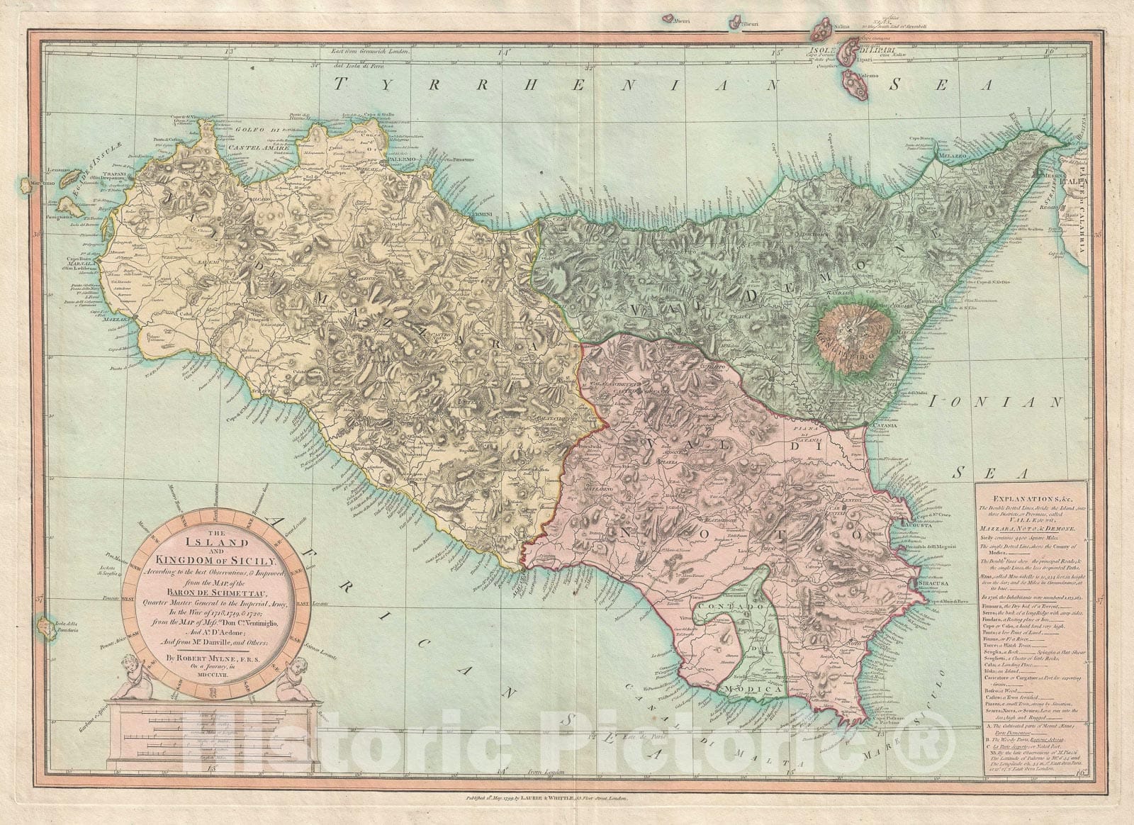 Historic Map : Sicily, Mylne and Laurie and Whittle, 1799, Vintage Wall Art