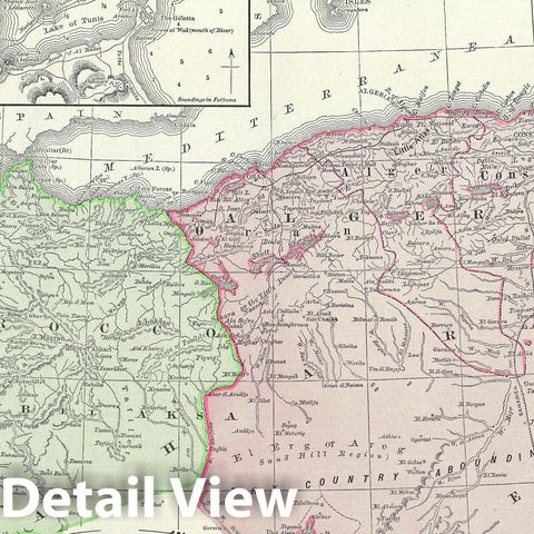 Historic Map : Northwestern Africa : Algeria, Morocco and Tunisia, Rand McNally, 1891, Vintage Wall Art