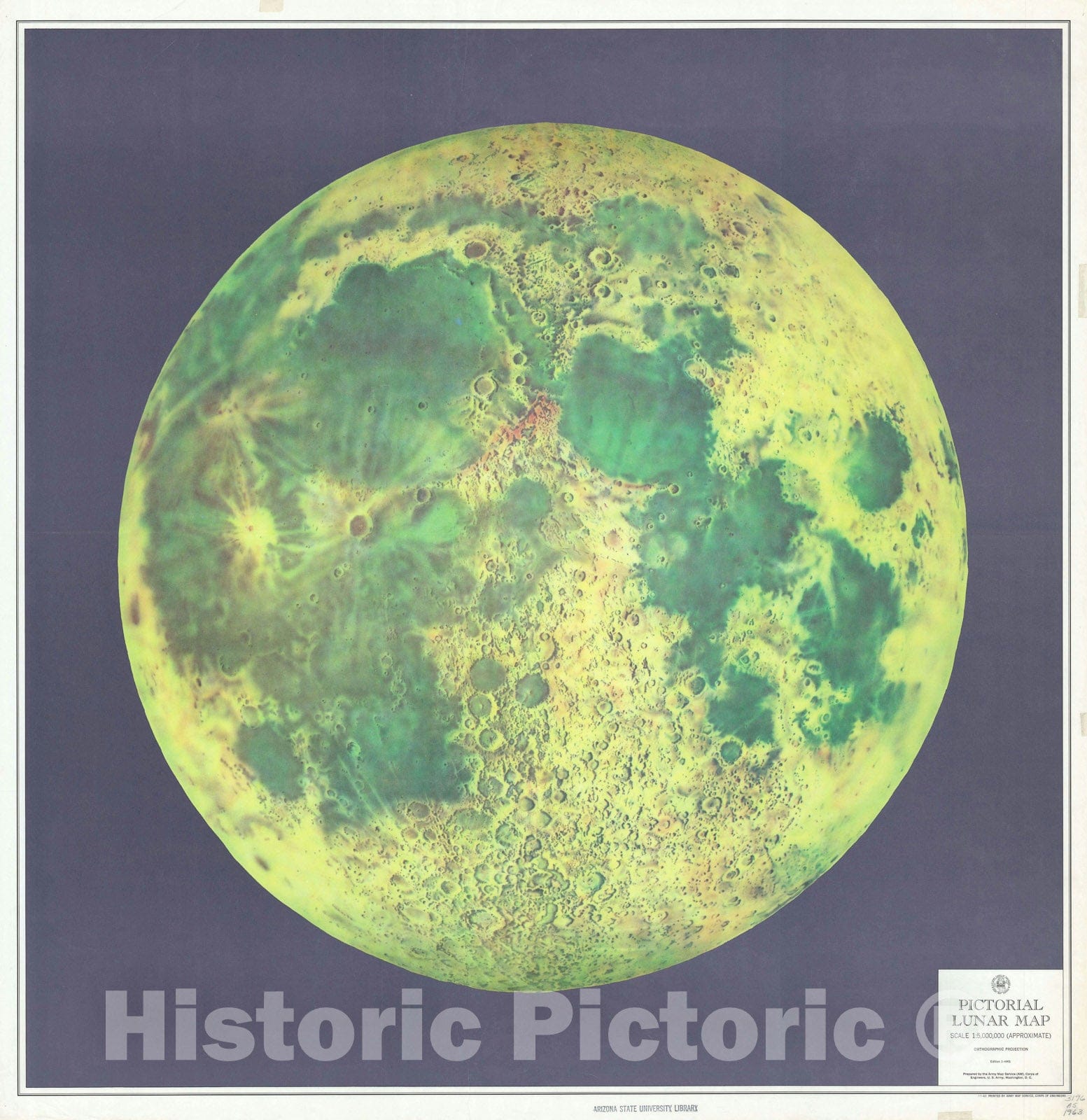 Historic Map : Army Map Service Pictorial Map of The Moon, 1963, Vintage Wall Art