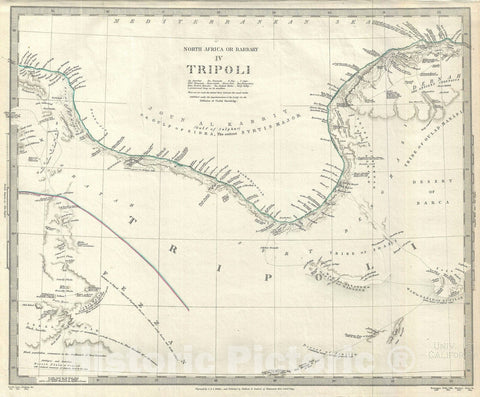 Historic Map : Tripoli, Libya on The Barbary Coast, Northern Africa, S.D.U.K., 1837, Vintage Wall Art