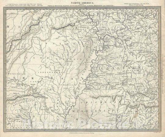 Historic Map : Missouri, Arkansas, Tennessee, Alabama, Mississippi, S.D.U.K., 1833, Vintage Wall Art