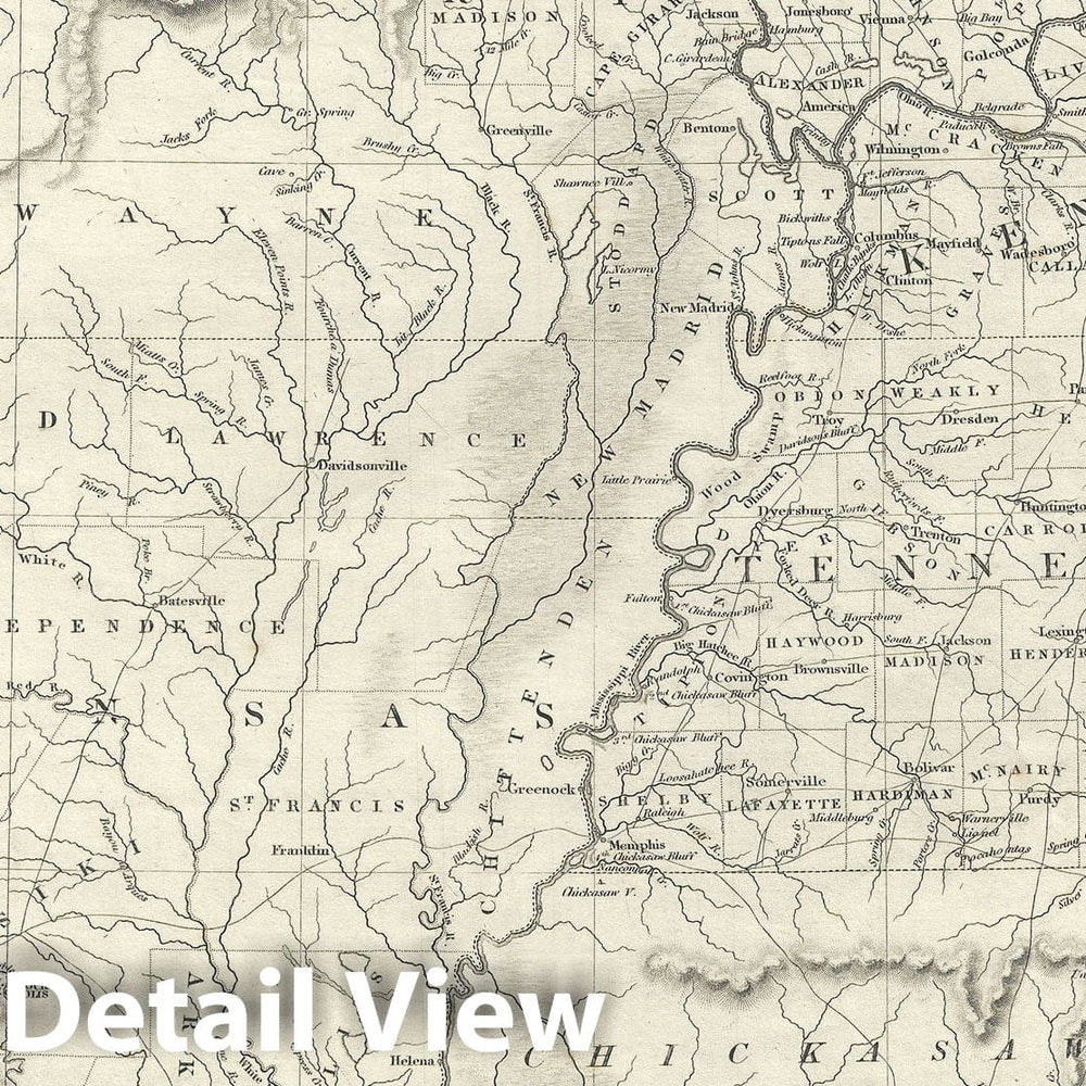 Historic Map : Missouri, Arkansas, Tennessee, Alabama, Mississippi, S.D.U.K., 1833, Vintage Wall Art