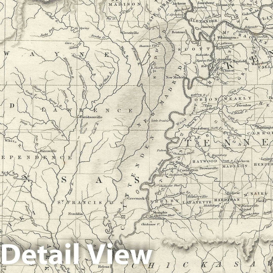 Historic Map : Missouri, Arkansas, Tennessee, Alabama, Mississippi, S.D.U.K., 1833, Vintage Wall Art