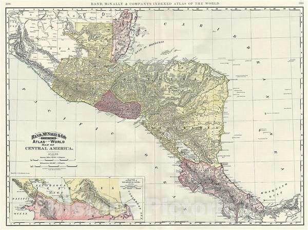 Historic Map : Central America, Rand McNally, 1892, Vintage Wall Art