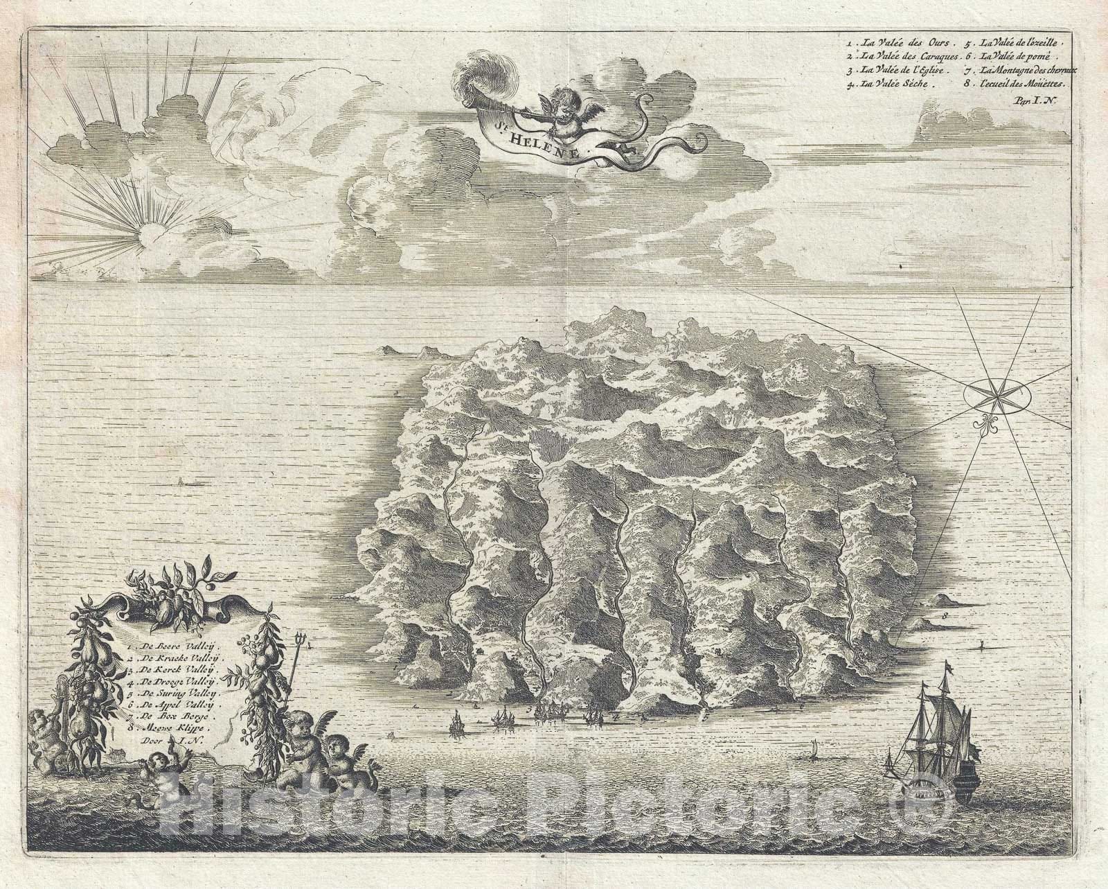 Historic Map : View of St. Helena Island, Dapper, 1686, Vintage Wall Art