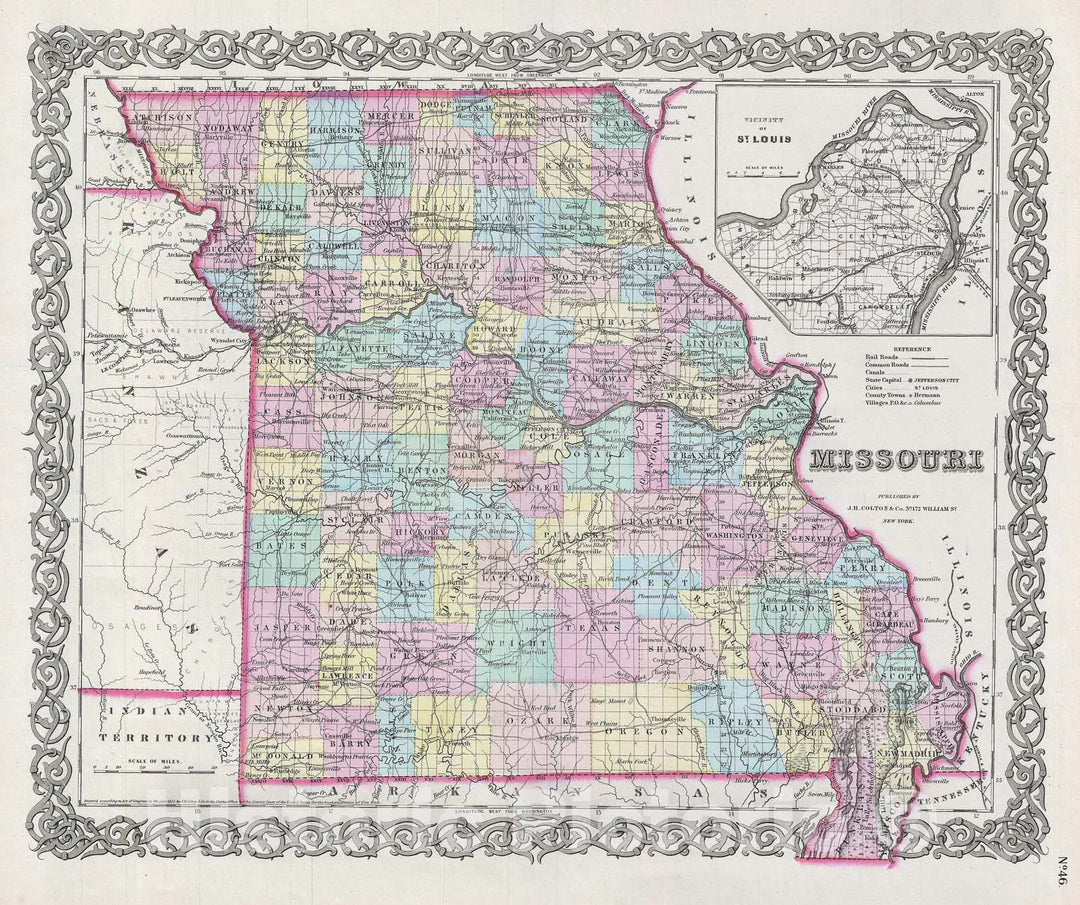Historic Map : Missouri, Colton, 1856, Vintage Wall Art
