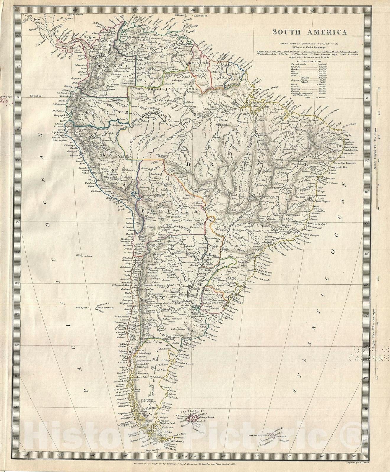 Historic Map : South America, S.D.U.K., 1842, Vintage Wall Art