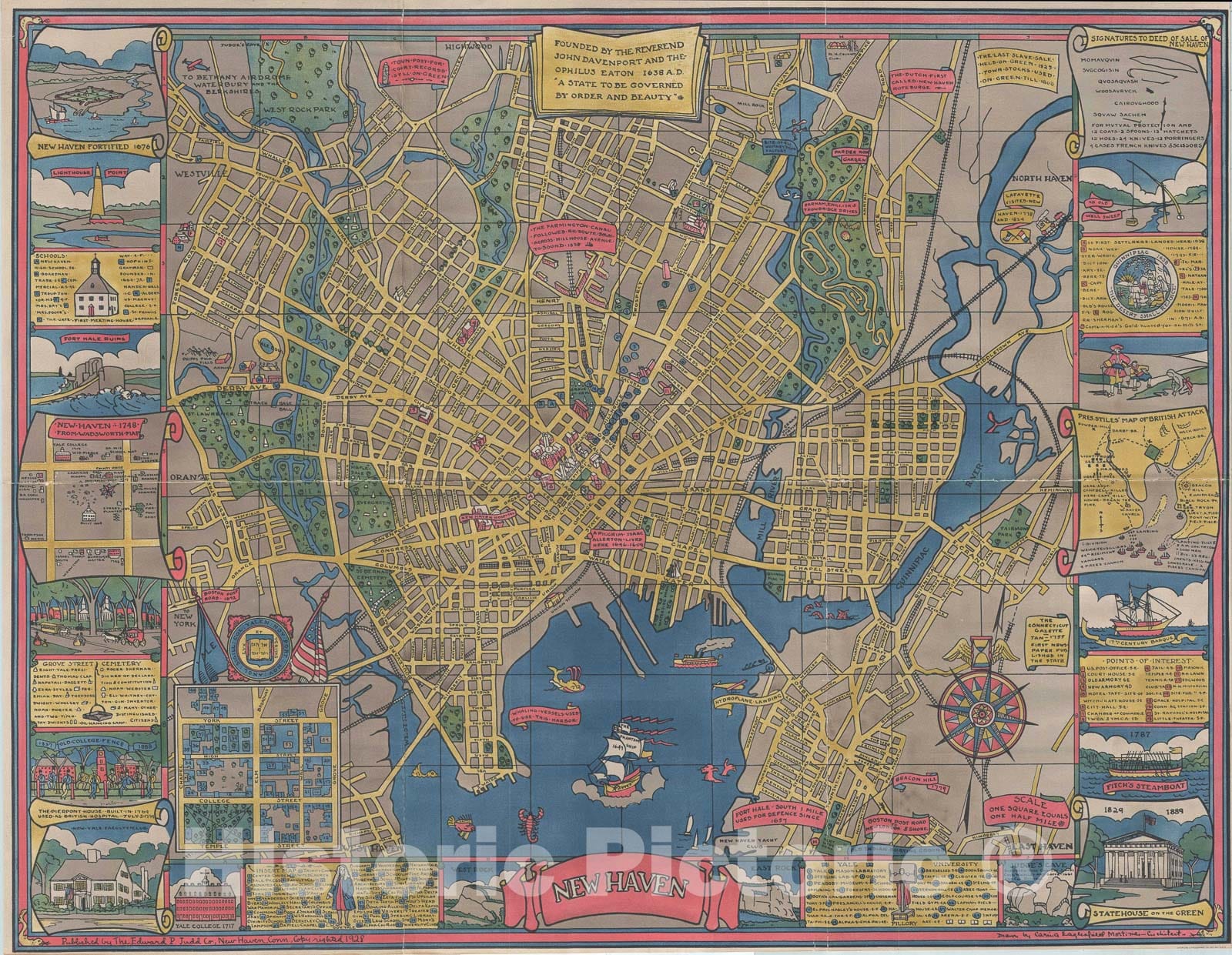 Historic Map : Plan of New Haven, Connecticut, Milligan, 1928, Vintage Wall Art