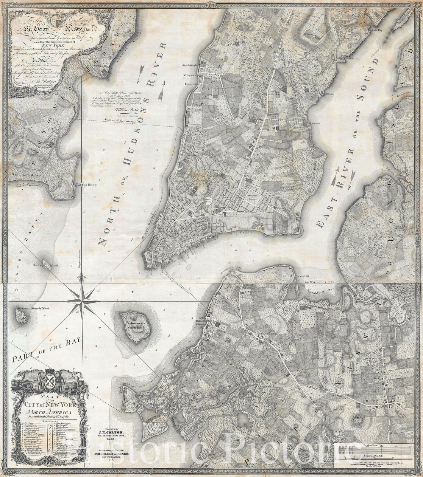 Historic Map : Plan of New York City, Colton Ratzen Ratzer, 1853, Vintage Wall Art