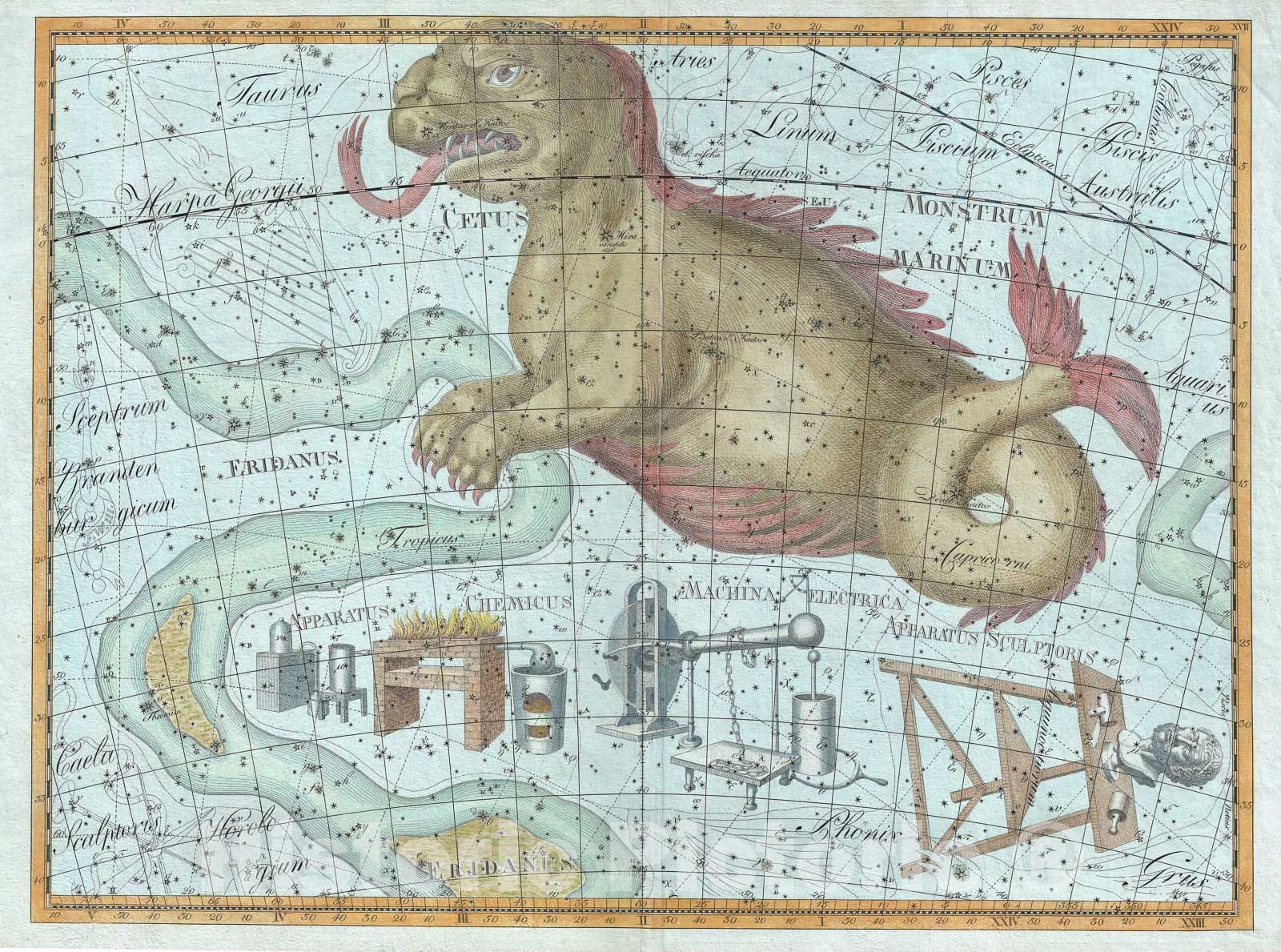 Historic Map : Celestial Chart Cetus Constellation "Sea Monster" "elephant folio", Bode, 1801, Vintage Wall Art