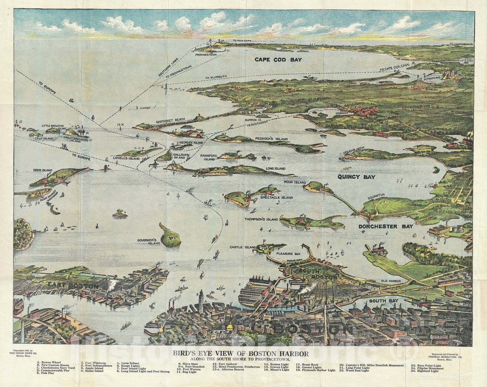 Historic Map : Boston Harbor and Cape Cod, Massachusetts, View, 1920, Vintage Wall Art