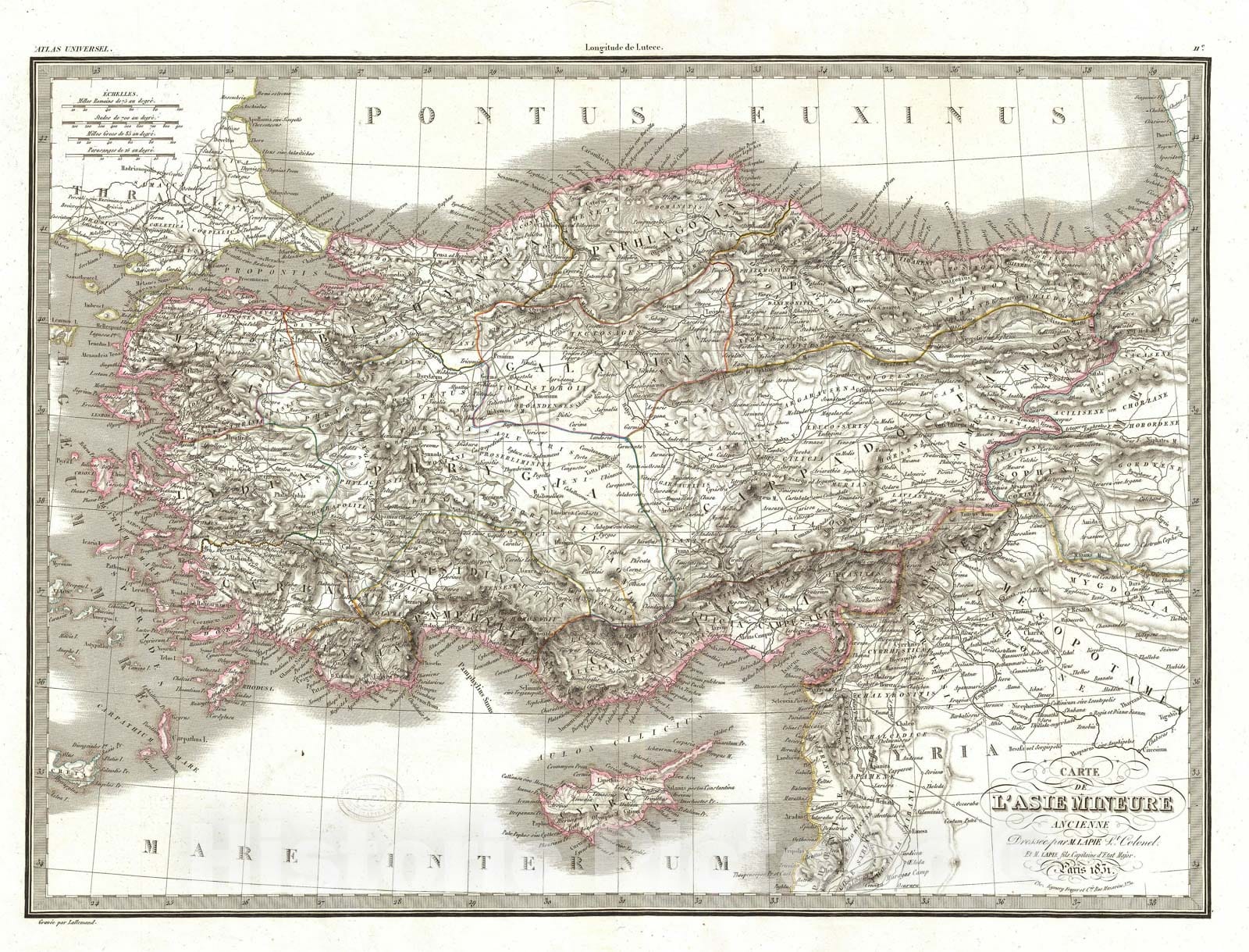 Historic Map : Turkey or Asia Minor in Antiquity, Lapie, 1831, Vintage Wall Art