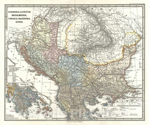 Historic Map : The Balkans, Spruner, 1865, Vintage Wall Art