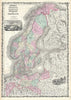 Historic Map : Scandinavia "Norway, Sweden, Denmark, Prussia", Johnsons, 1861, Vintage Wall Art
