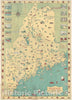 Historic Map : Linscott Pictorial Map of Maine, 1935, Vintage Wall Art
