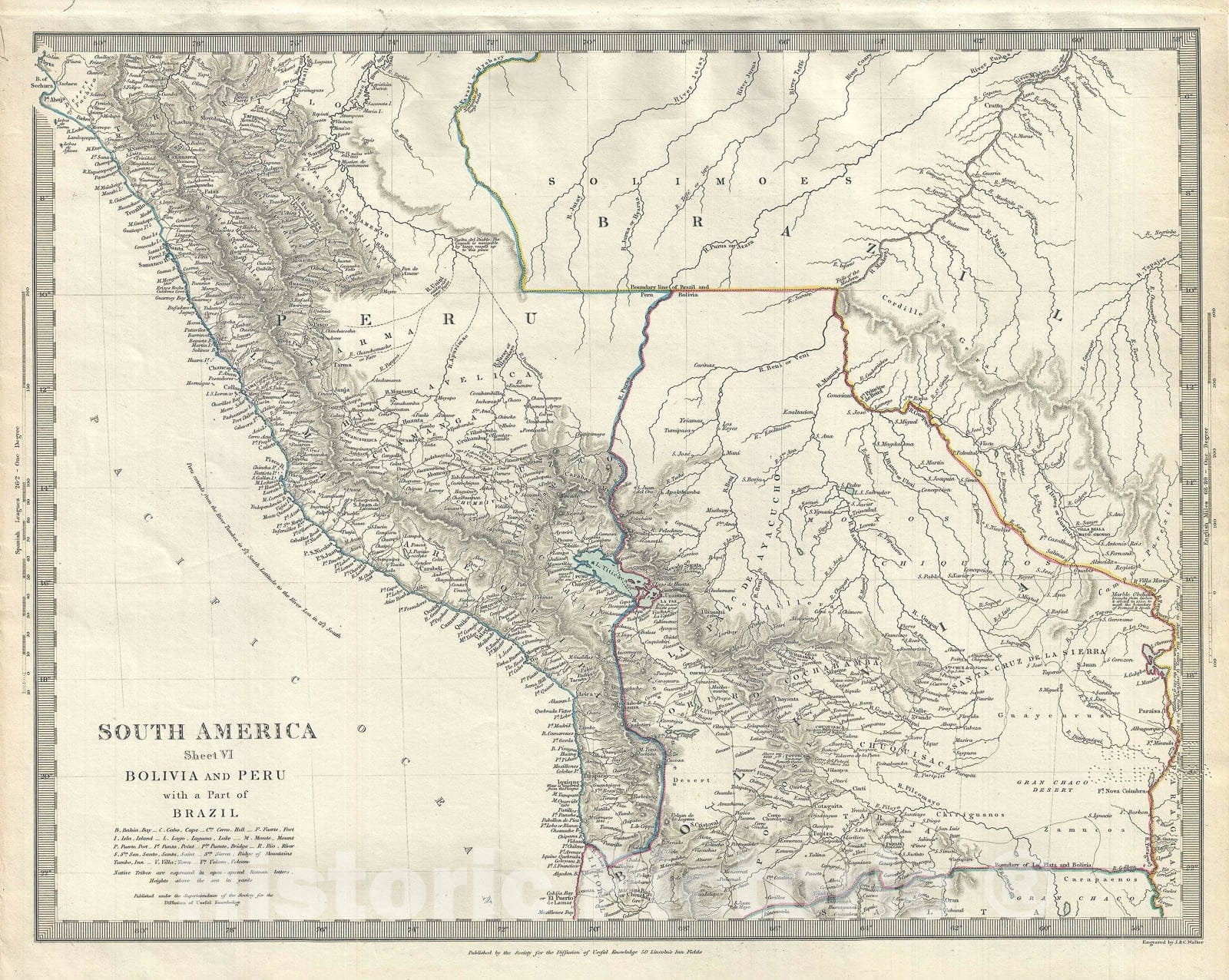 Historic Map : Bolivia and Peru, S.D.U.K., 1844, Vintage Wall Art