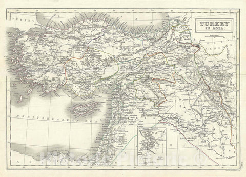 Historic Map : Turkey in Asia, Black, 1844, Vintage Wall Art