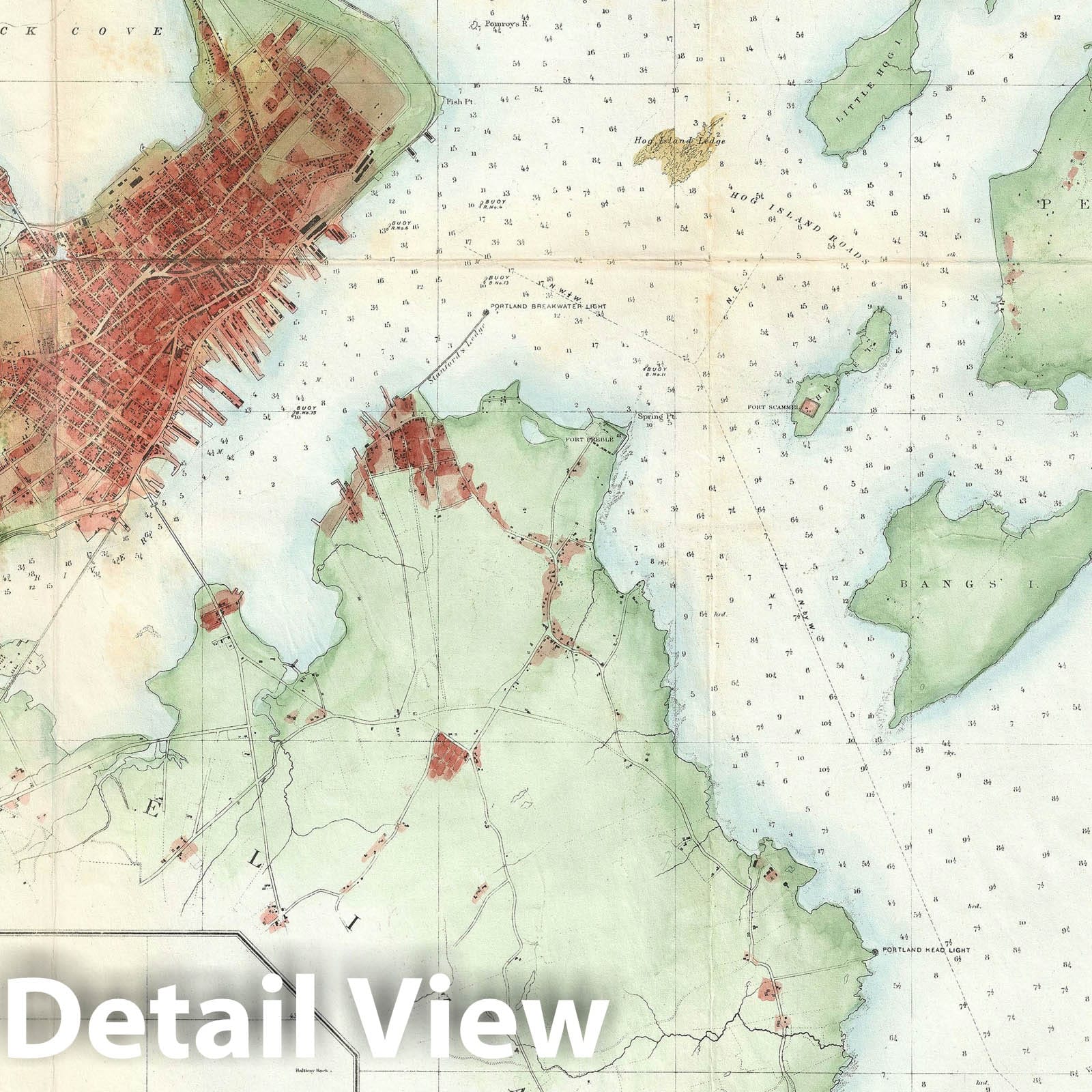 Historic Map : Nautical Chart Portland Harbor, Maine, U.S. Coast Survey, 1859, Vintage Wall Art
