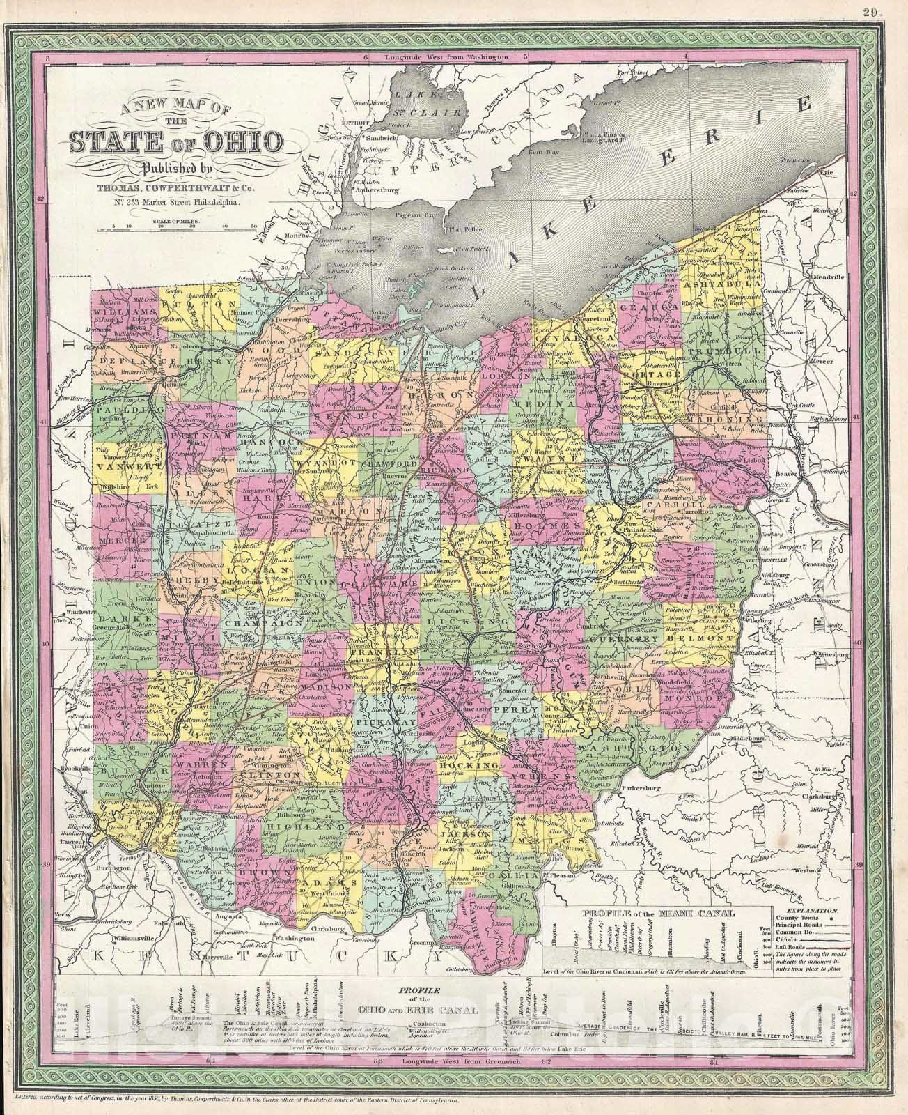 Historic Map : Ohio, Mitchell, 1854, Vintage Wall Art