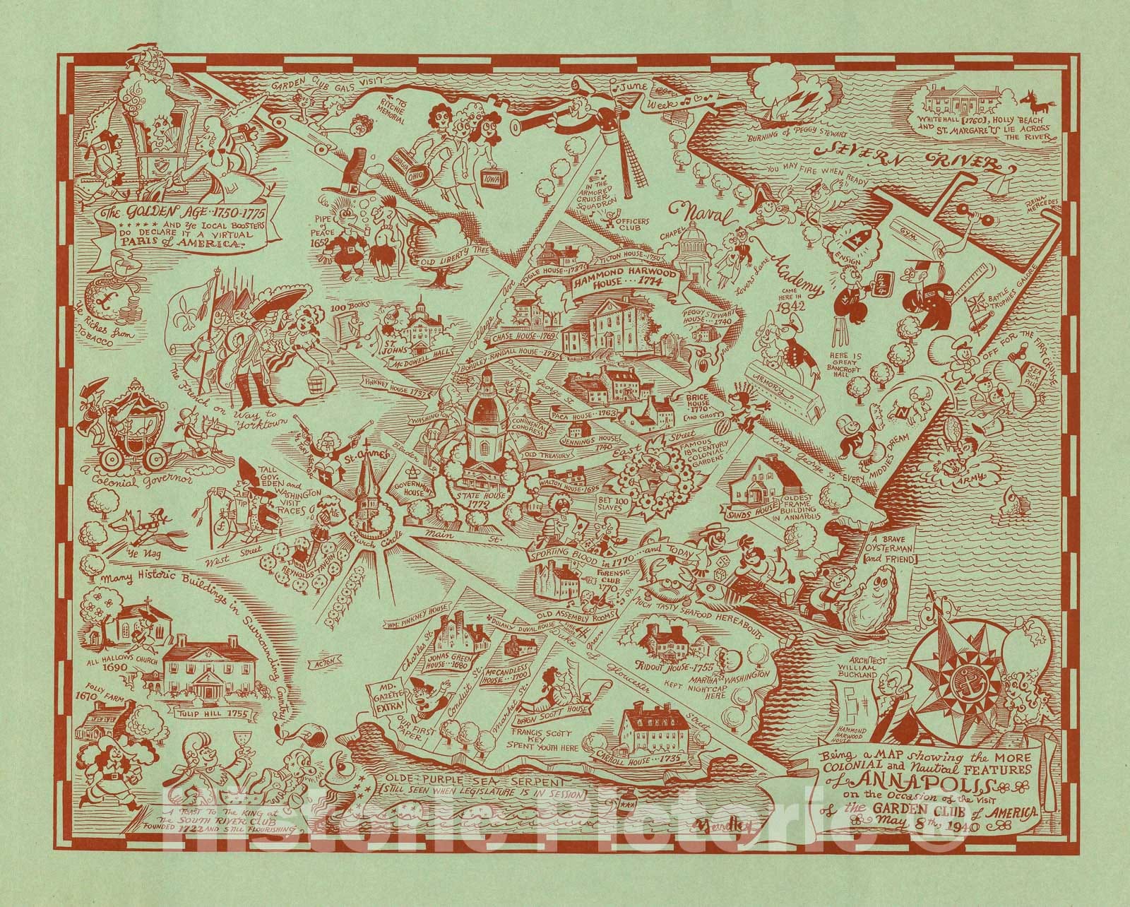 Historic Map : Pictorial Map of Annapolis, Maryland, Yardley, 1940, Vintage Wall Art