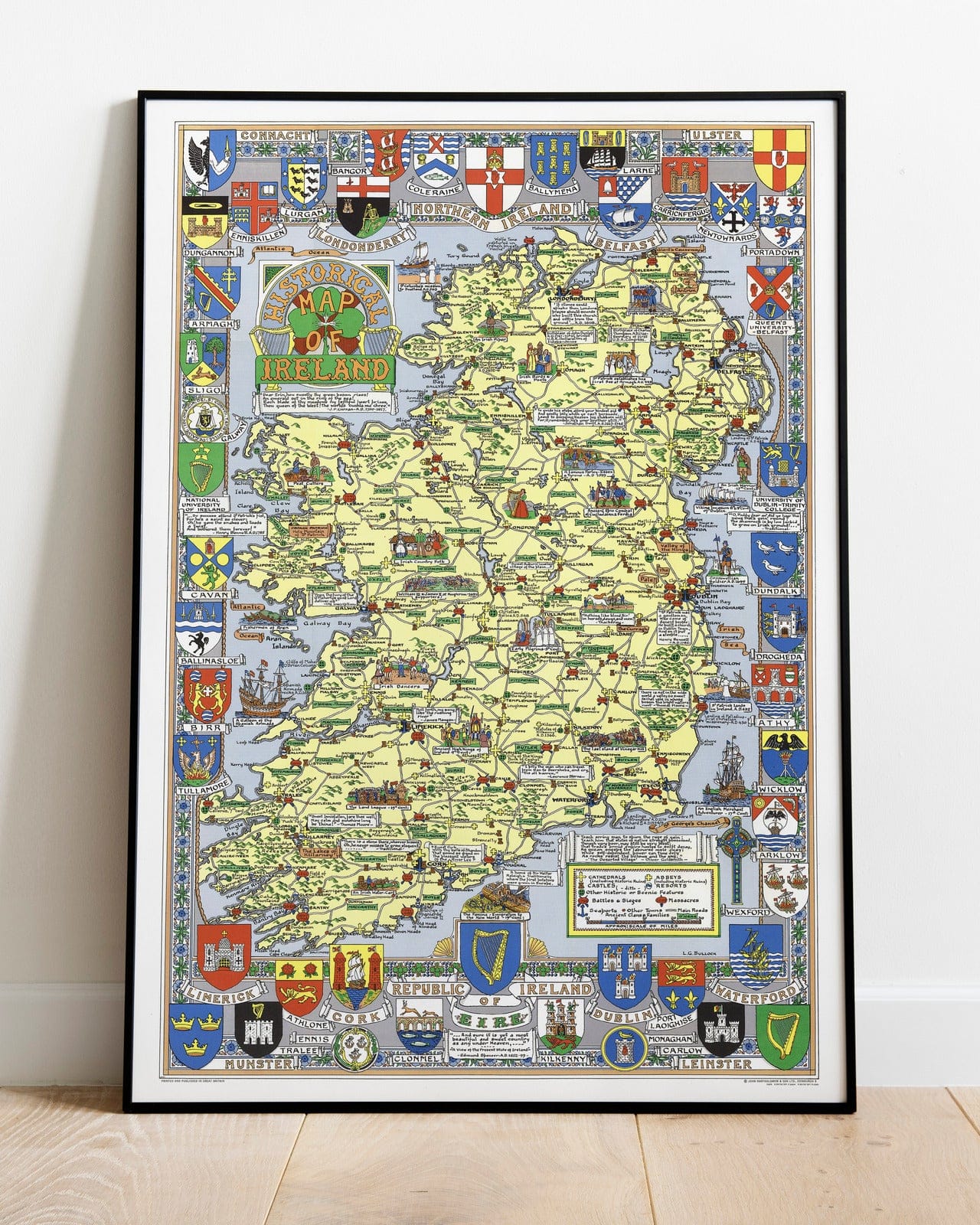 Historic Map : Pictorial Historical Map of Ireland, Bullock, 1969, Vintage Wall Art
