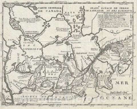 Historic Map : The Great Lakes, Canada, and The Upper Mississippi, Lahontan, 1715, Vintage Wall Art