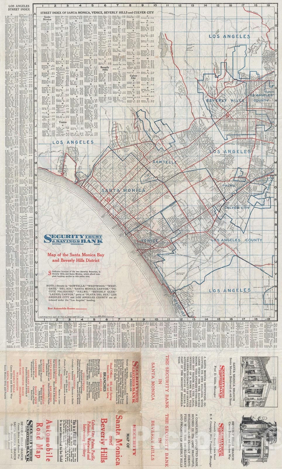 Historic Map : Plan of Santa Monica and Beverly Hills, California, Clason, 1924, Vintage Wall Art