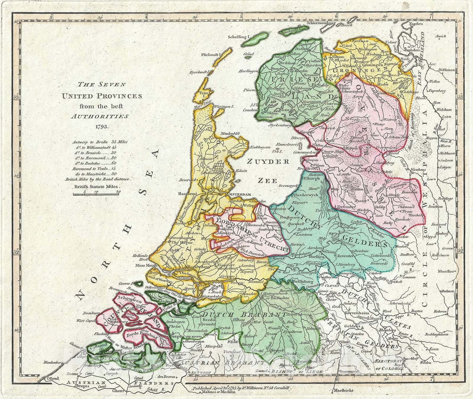 Historic Map : HollanArt The Netherlands "United Provinces", Wilkinson, 1793, Vintage Wall Art