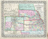 Historic Map : Kansas, Nebraska, Colorado, Dakota and Wyoming, Mitchell, 1867, Vintage Wall Art