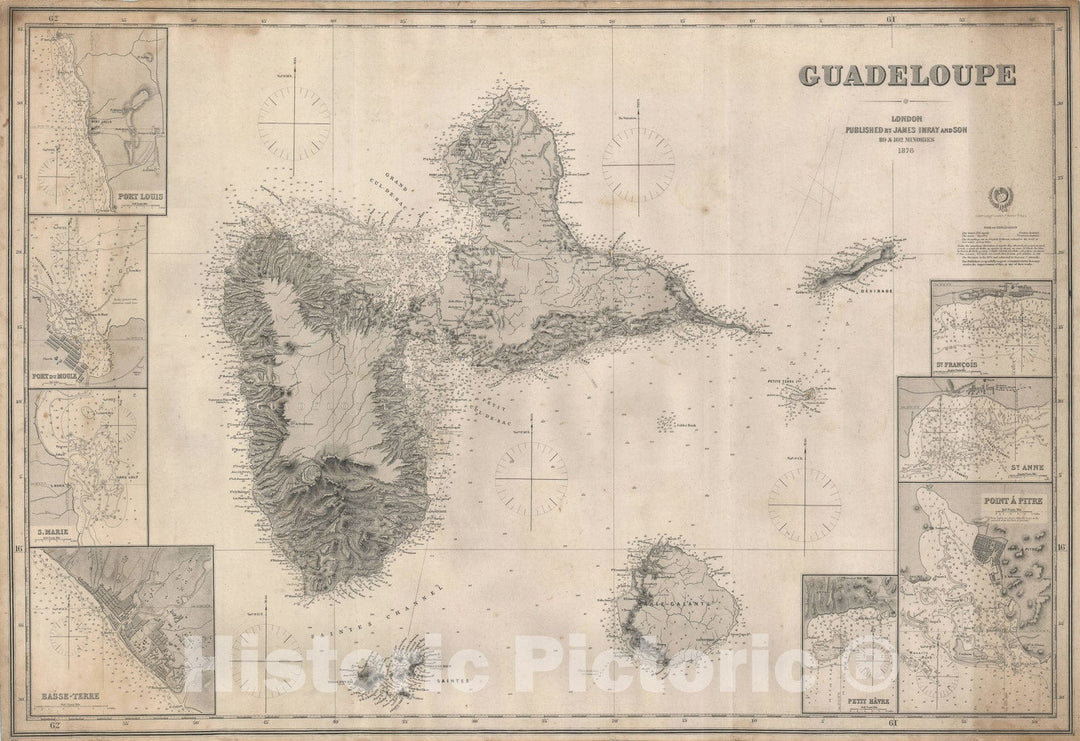 Historic Map : Nautical Chart Guadeloupe and Marie Galante, Blueback, 1876, Vintage Wall Art
