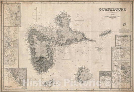 Historic Map : Nautical Chart Guadeloupe and Marie Galante, Blueback, 1876, Vintage Wall Art