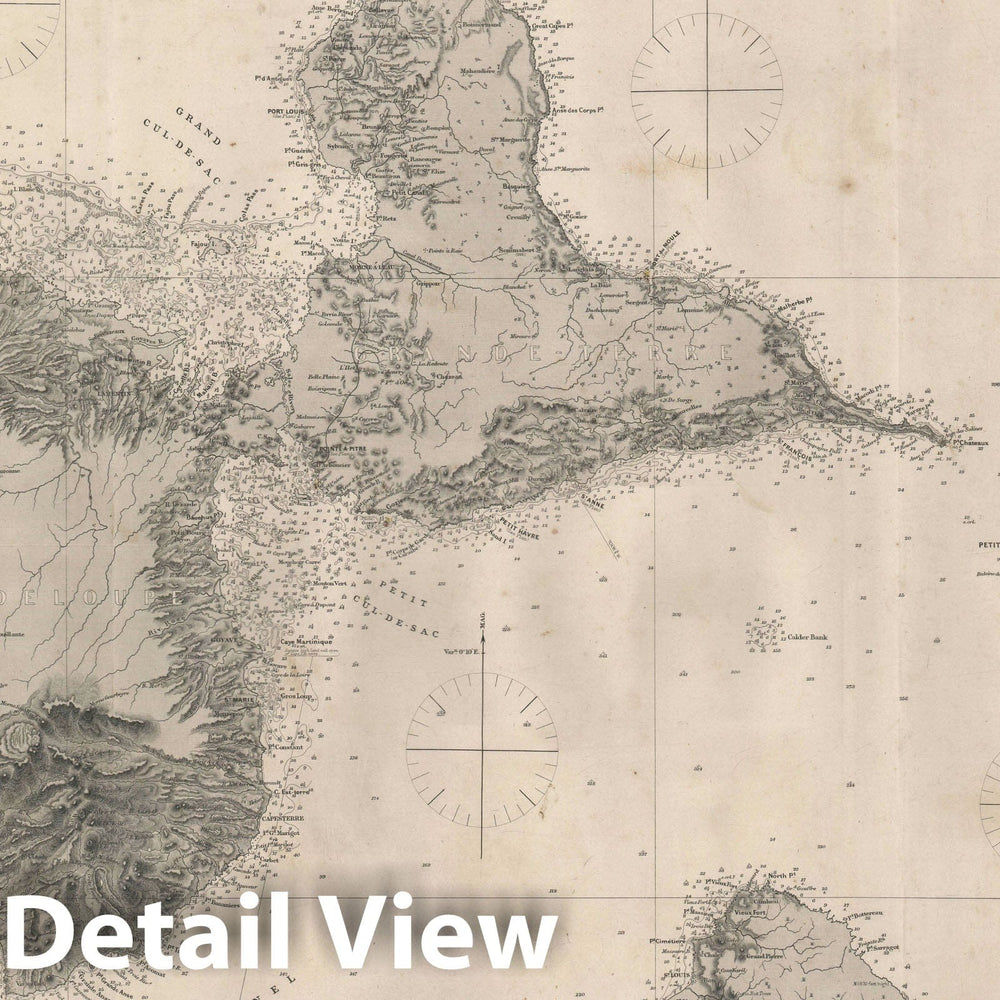 Historic Map : Nautical Chart Guadeloupe and Marie Galante, Blueback, 1876, Vintage Wall Art