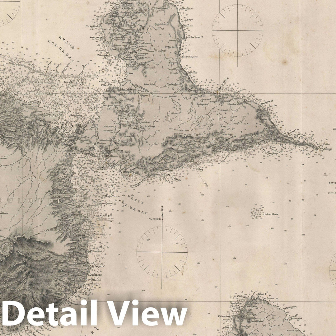 Historic Map : Nautical Chart Guadeloupe and Marie Galante, Blueback, 1876, Vintage Wall Art