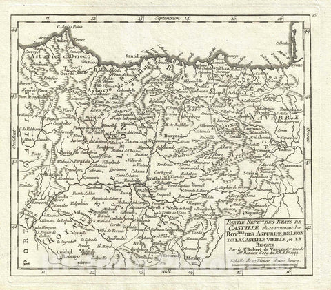 Historic Map : Castile and Basque Country, Spain, Vaugondy, 1749, Vintage Wall Art