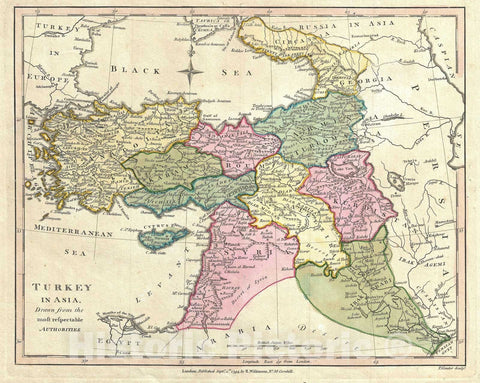 Historic Map : Turkey in Asia and The Ottoman Empire, Wilkinson, 1794, Vintage Wall Art