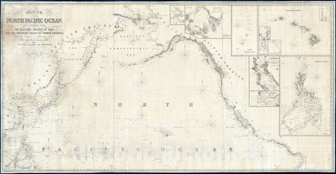 Historic Map : Nautical Chart North Pacific "w/ East Asia and West America", Imray, 1849, Vintage Wall Art