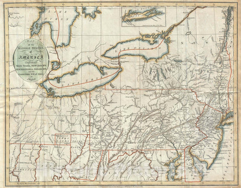 Historic Map : The Middle States of The United States "New York, Ohio, Pennsylvania, New Jersey,, Russel, 1794, Vintage Wall Art
