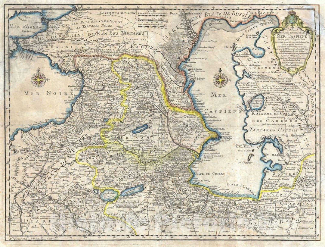 Historic Map : The Caucuses and The Caspian Sea, De L'Isle, 1723, Vintage Wall Art
