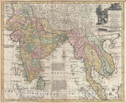 Historic Map : Indian and Southeast Asia "Malaya, Thailand, Singapore, Vietnam", Bowen, 1744, Vintage Wall Art