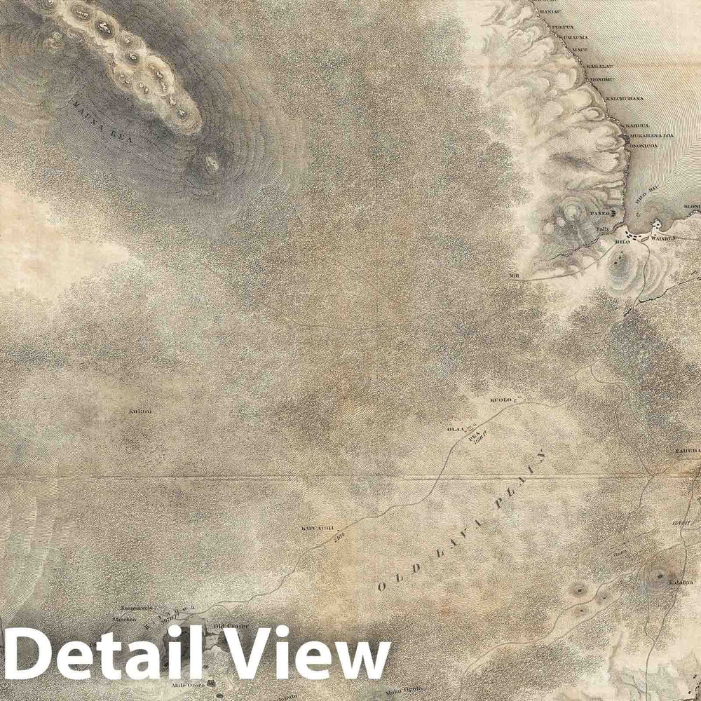 Historic Map : Hawaii "Mauna Loa, Mauna Kea, Kilauea", Hawaiian Islands, Wilkes, 1841, Vintage Wall Art