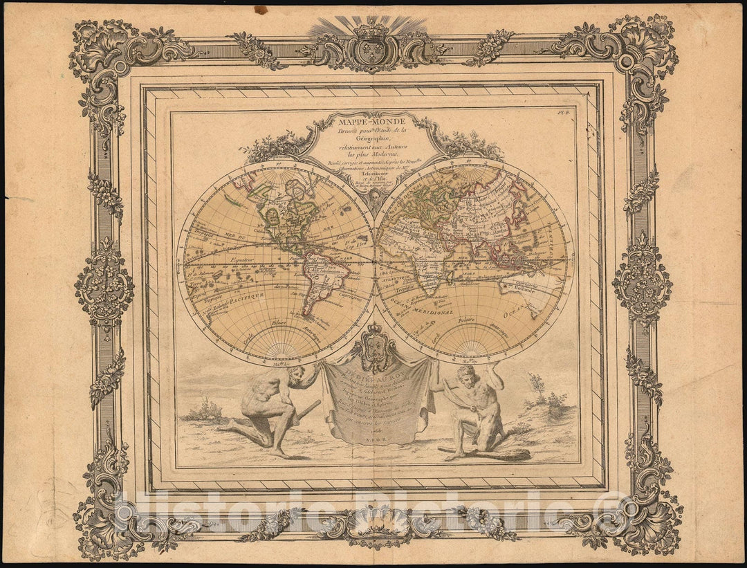 Historic Map : The World, Brion, 1766, Vintage Wall Art