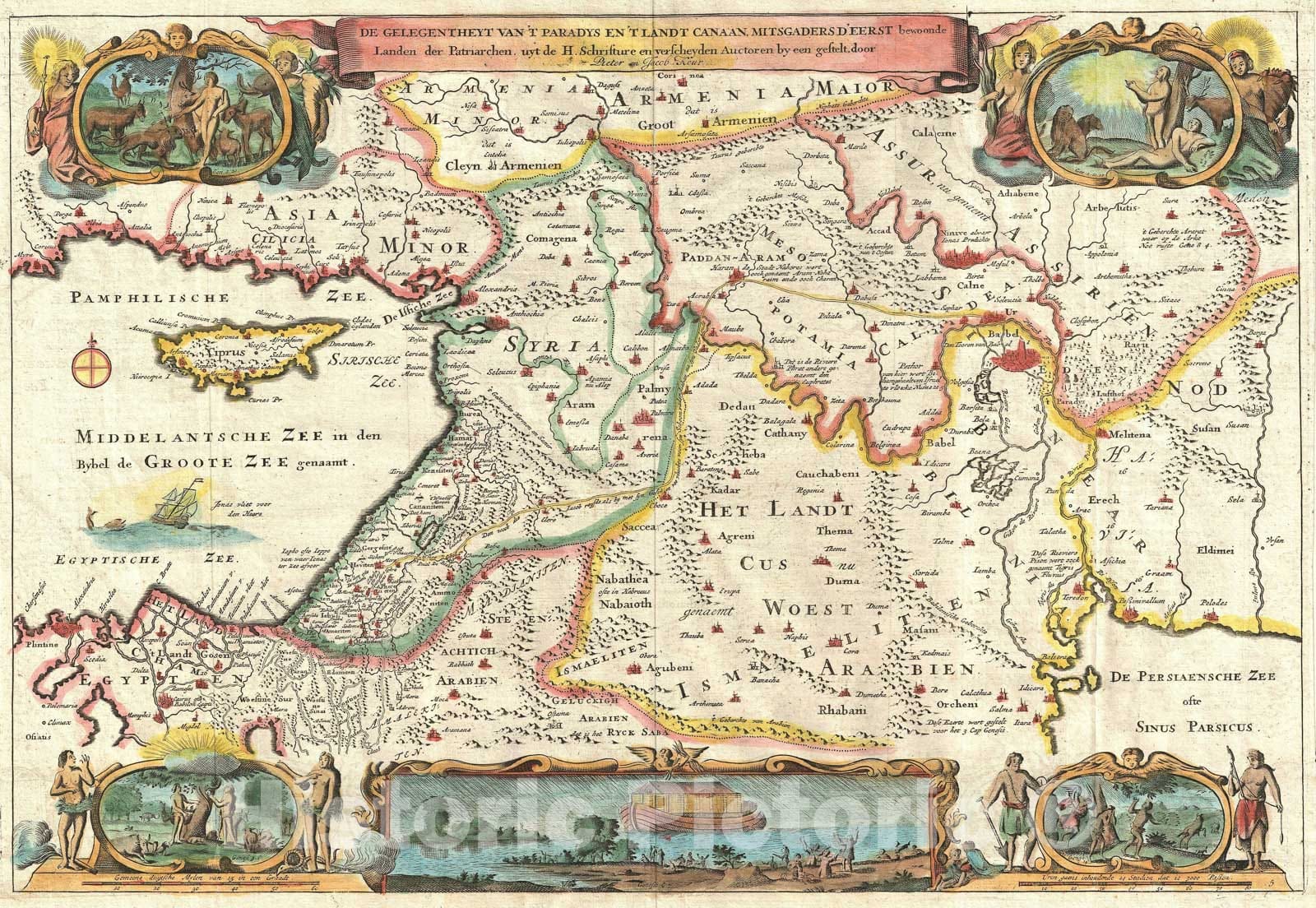 Historic Map : The Holy Land, including Babylon, Jerusalem, and Nod, Stoopendaal and Keur, 1730, Vintage Wall Art