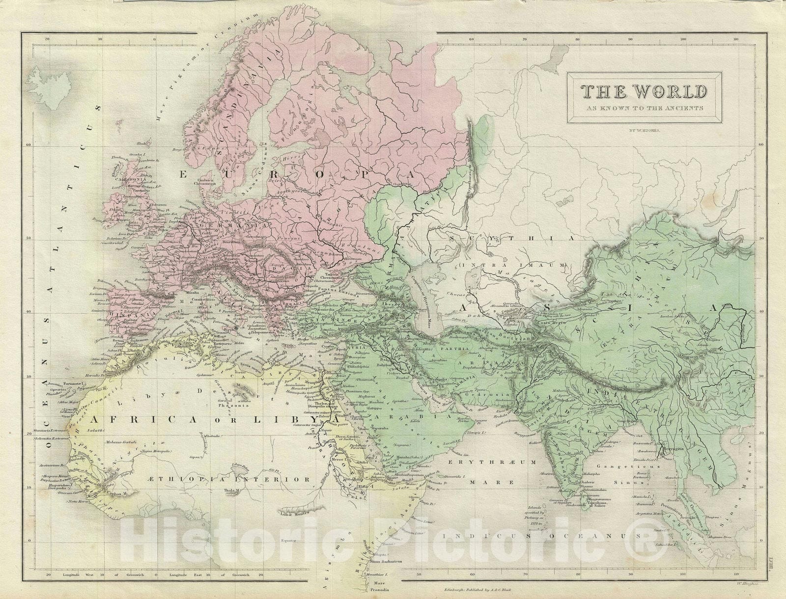 Historic Map : The Ancient World, Black, 1851, Vintage Wall Art