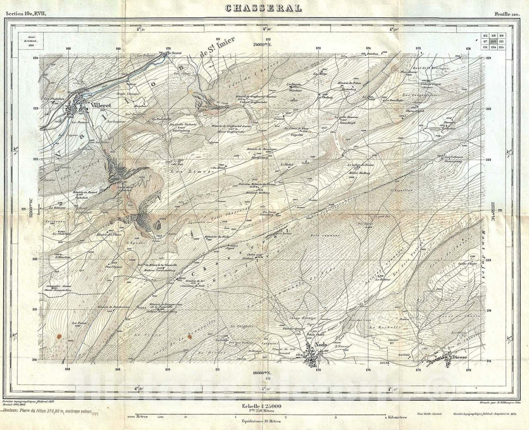 Historic Map : Chasseral, Switzerland, Seigfried Atlas, 1924, Vintage Wall Art