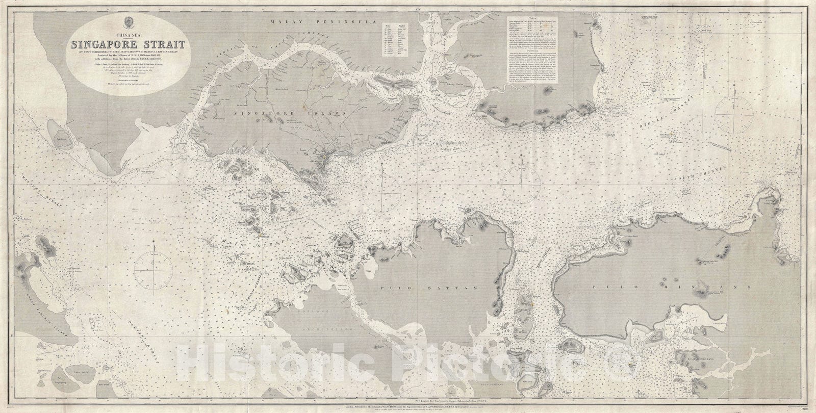 Historic Map : Nautical Chart Singapore Strait, 1870, Vintage Wall Art