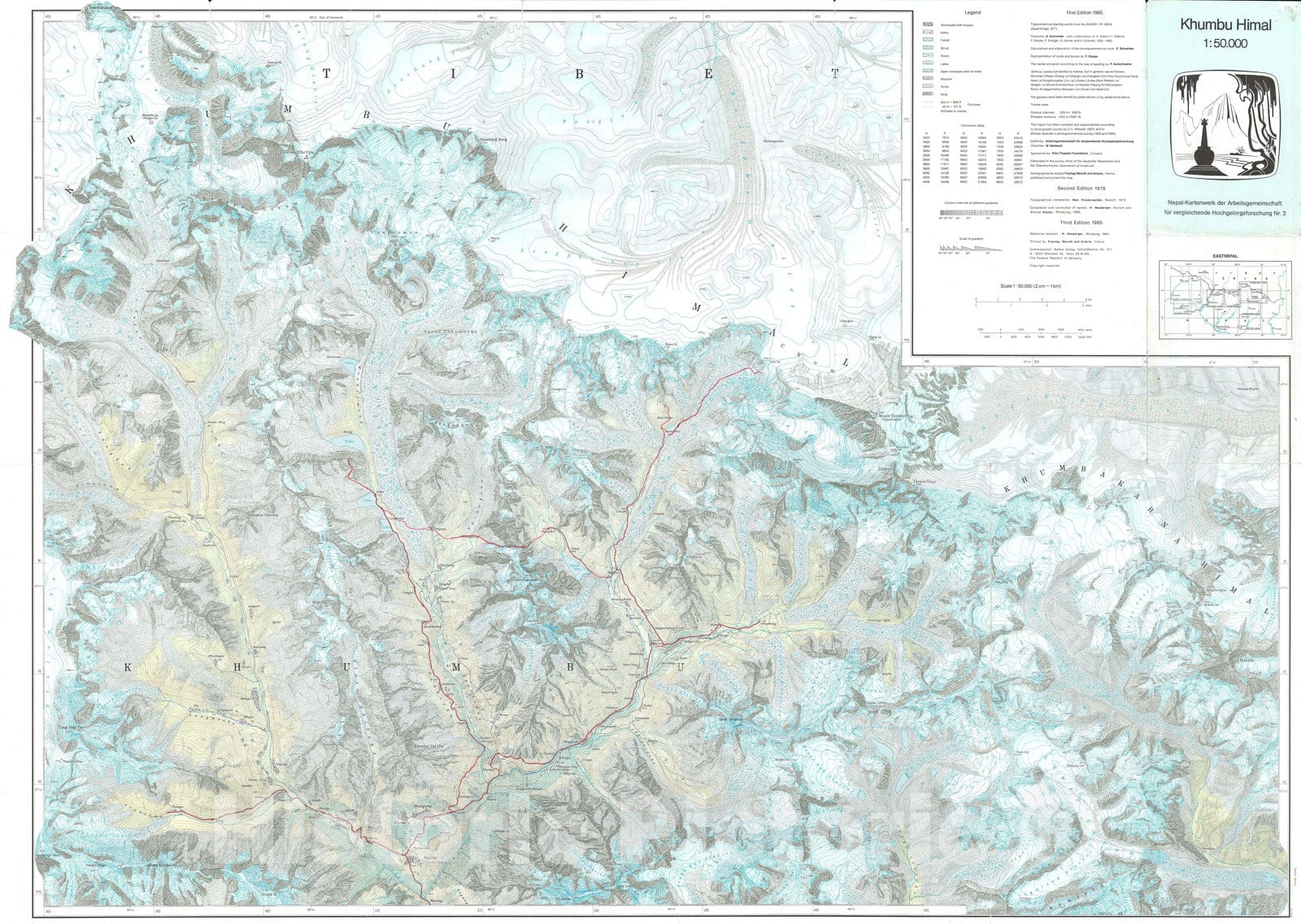 Historic Map : Working Group for Comparative High Mountain Research Map of Mount Everest, 1985, Vintage Wall Art